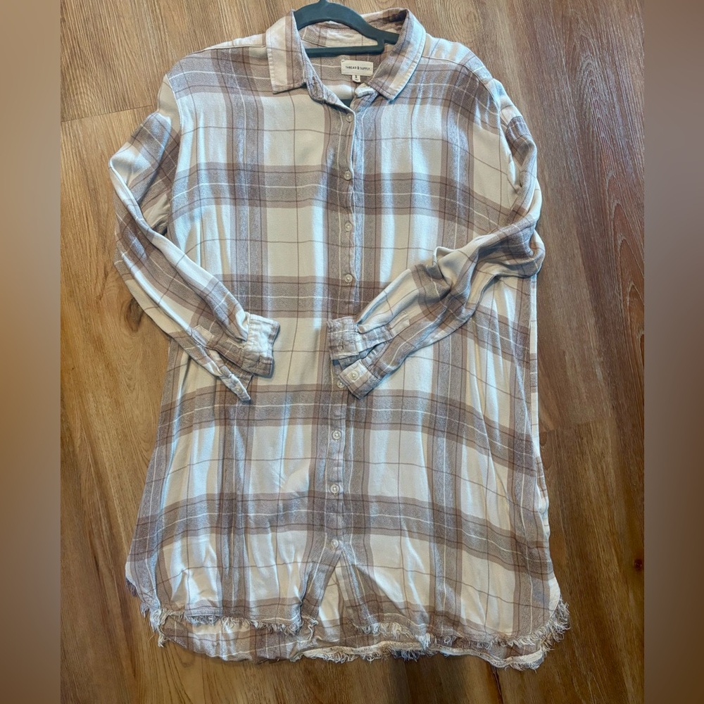 Thread & Supply Beige and White Plaid Shirt